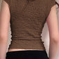 Brown Vintage Lace Patchwork Short Sleeve T-Shirt