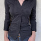 Black Vintage Stripe V Neck Slim Fit Long Sleeve Shirt