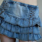 Blue Vintage Wrap High Rise Tiered Denim Mini Skirt