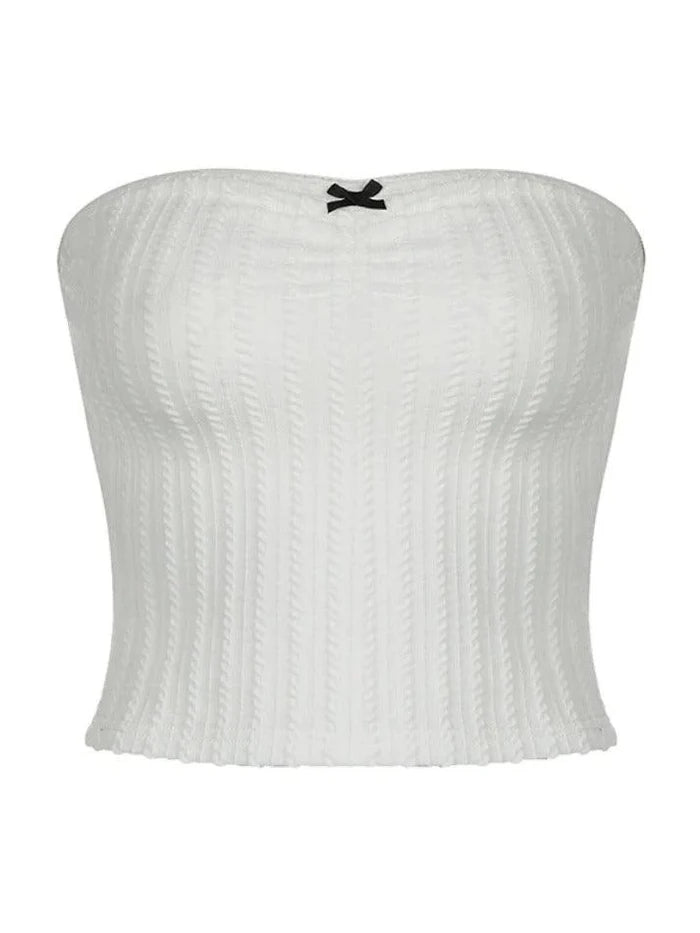 Weißes Französischer Schleife Bandeau Top mit Textur