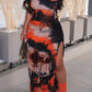 Vintage Tie Dye Distressed Mesh Maxi Dress with Slit