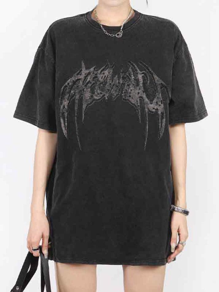 Punk Oversized Wing Print Kurzarm T-Shirt