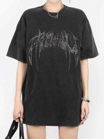 T-shirt a maniche corte con stampa di ali oversize punk