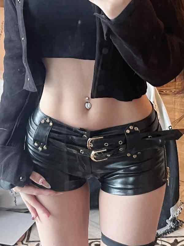 Dunkle Punk PU Leder Hohle Shorts