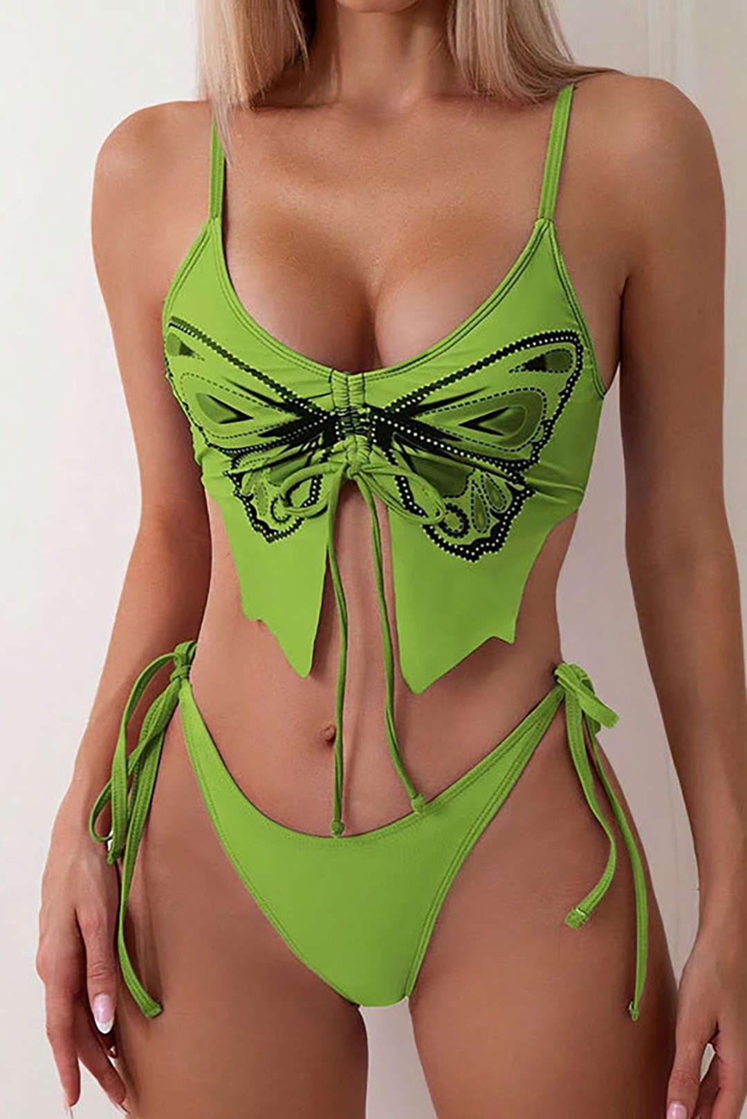 Set bikini con lacci con motivo a farfalla Y2K