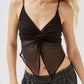 Solid Color Y2k V Neck Mesh Cami Top
