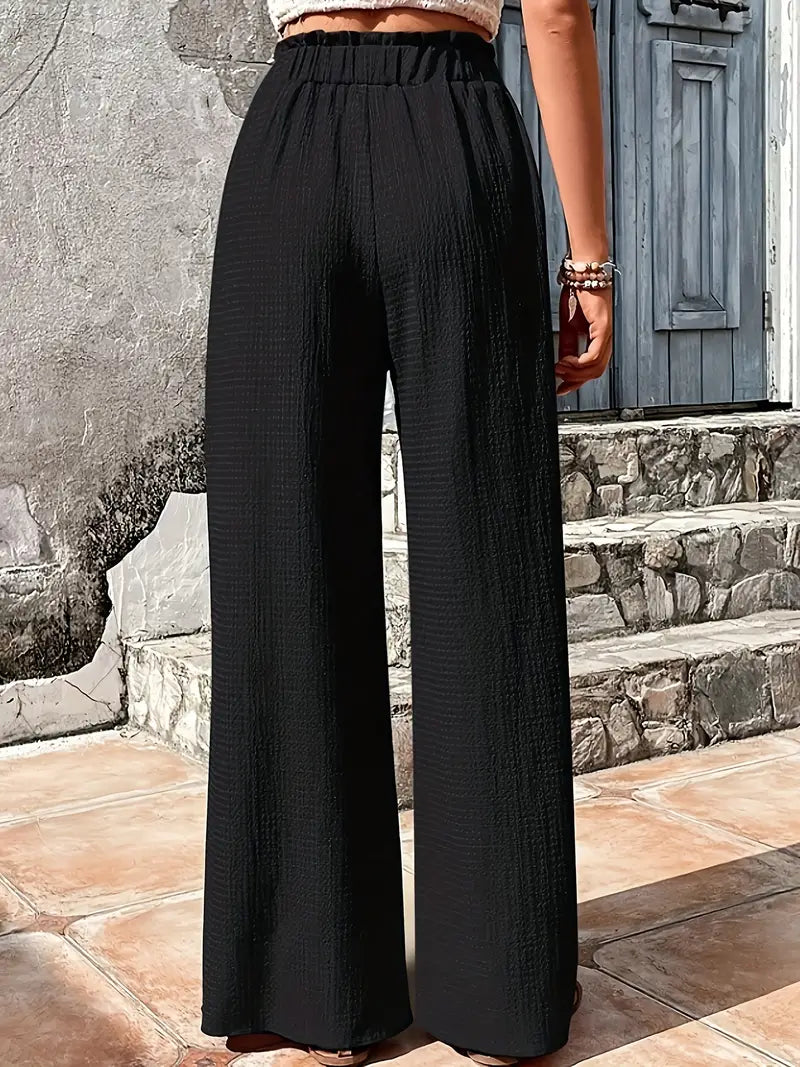 Pantaloni casual con coulisse tinta unita a vita alta 