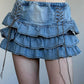 Minigonna in denim a strati a vita alta avvolgente blu vintage