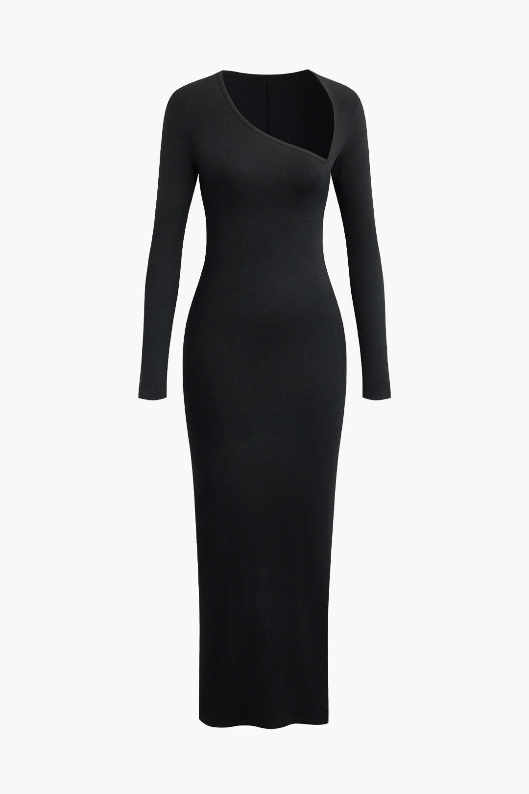 Classic plain maxi dress with asymmetric neckline and slit