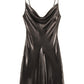 Y2K Cowl Neck Metallic Slip Mini Dress