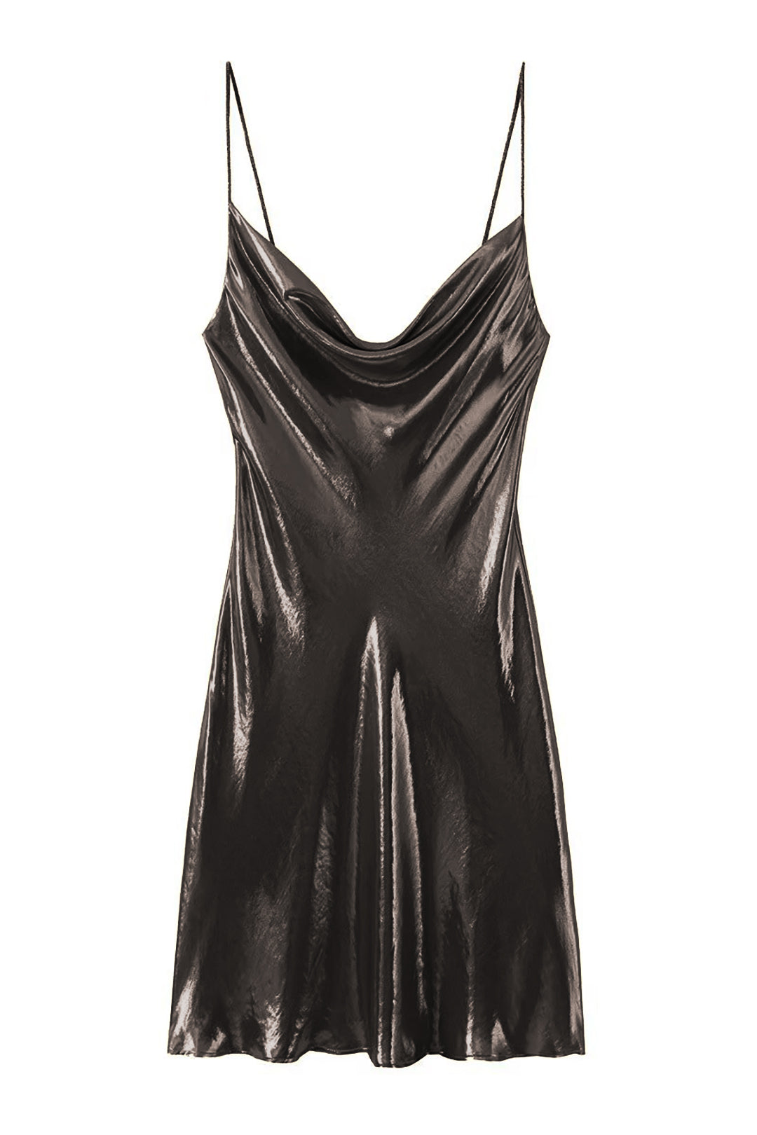 Y2K Cowl Neck Metallic Slip Mini Dress