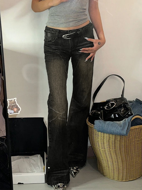 Dark Y2K Low Waist Flared Pants