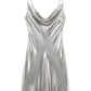 Y2K Cowl Neck Metallic Slip Mini Dress