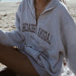 Grey vintage half zip knit sweatshirt with letter embroidery