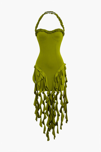 Ruffle Tassels Halter Bustier Mini Dress