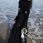 Black Punk Off Shoulder Ruffle Maxi Dress with High Slit