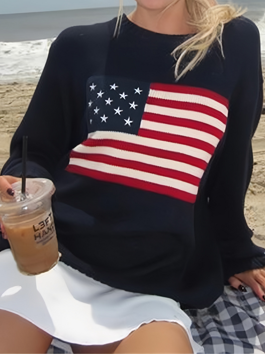 Vintage USA Flaggen Jacquard Pullover Sweater