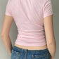 Pink Vintage V-Neck Lace Trim Short Sleeve T-Shirt