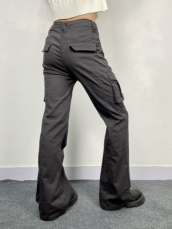 Flare cargo pants with high elasticity and flap pockets