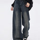 Dunkle Vintage Gewaschene Boyfriend Jeans mit Hoher Taille