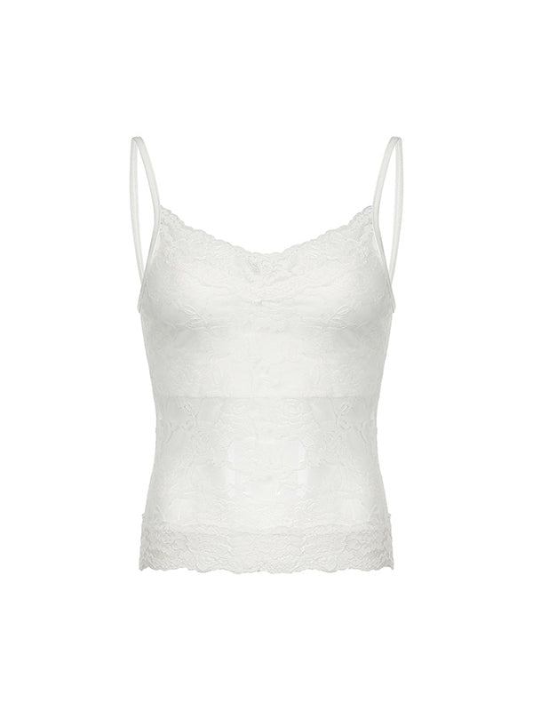 Top Cami Slim in pizzo bianco prospettiva vintage