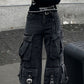 Schwarze Vintage Multi Taschen Cargo Jeans