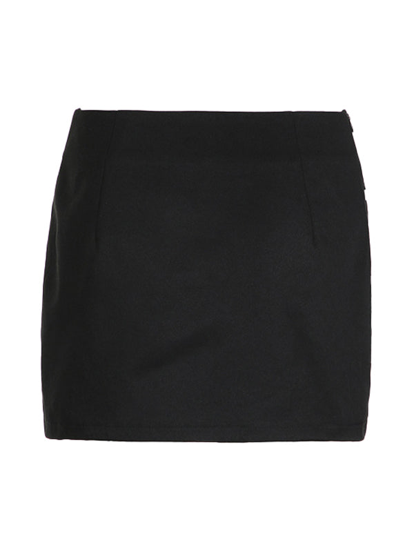 Black Bow Splice Low Waist Lace Up Mini Skirt