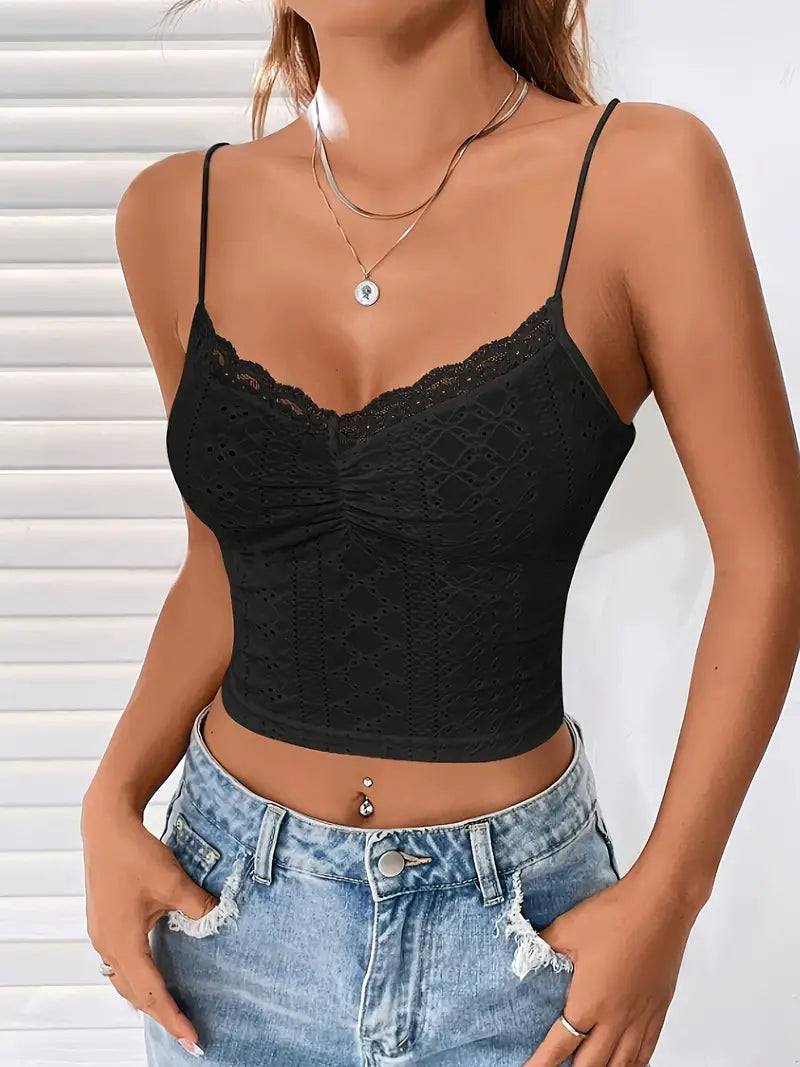 Vintage broderie anglaise cami crop top with lace