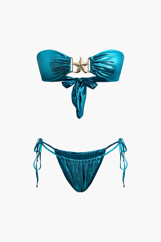 Set bikini vintage con volant decorativo stella marina con nodi