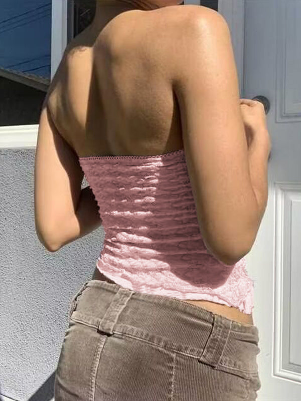 Top a fascia rosa con motivo fiocco dolce