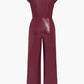 Solid color vintage faux leather button overalls 