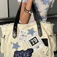 Y2K Large Sticker Canvas Bag with Star Patches