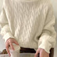 Y2K Solid Color High Collar Cable Knit Sweater 