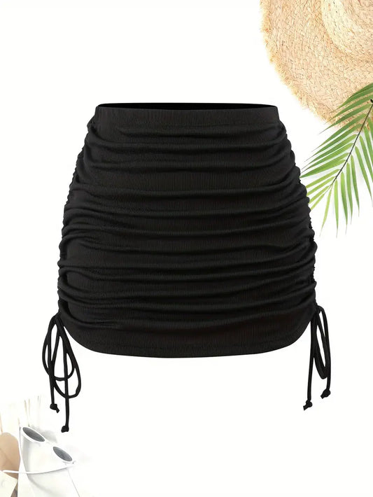 Black Vintage Side Tie Drawstring Mini Skirt