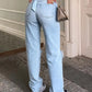 Hellblaue 2000er Y2k Boyfriend Jeans mit Zerrissenem Design