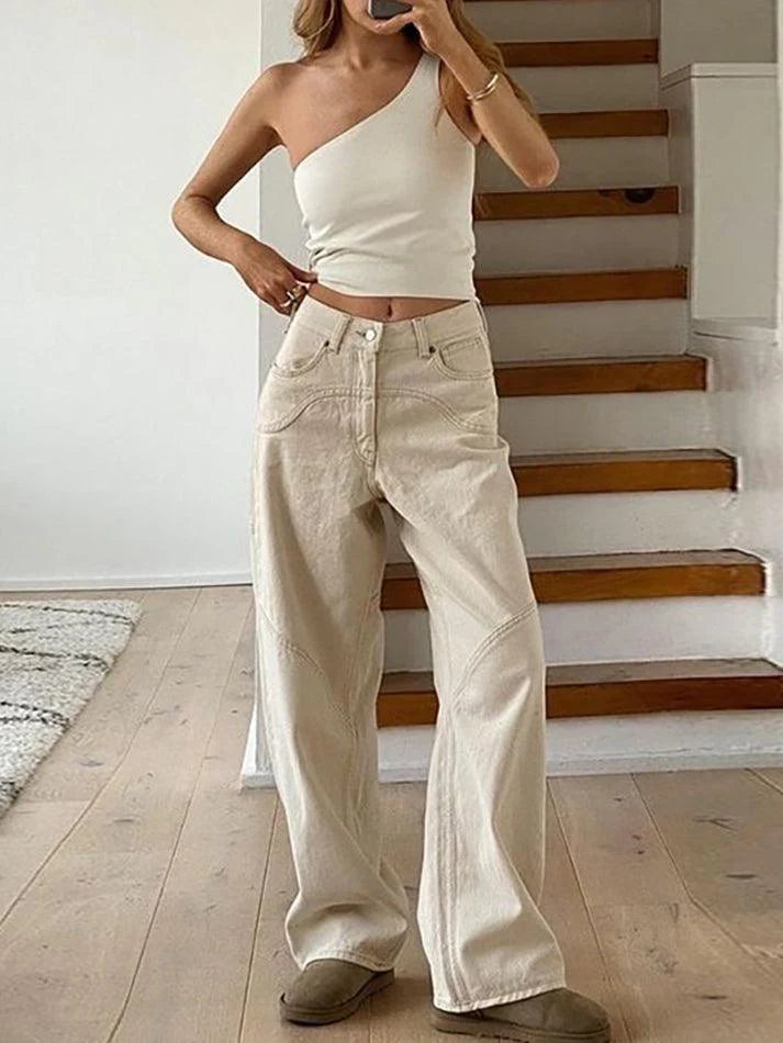 Vintage White Baggy Boyfriend Jeans with Splice