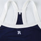 Navy Blue Retro Letter Embroidery Slim Fit Cami Crop Top