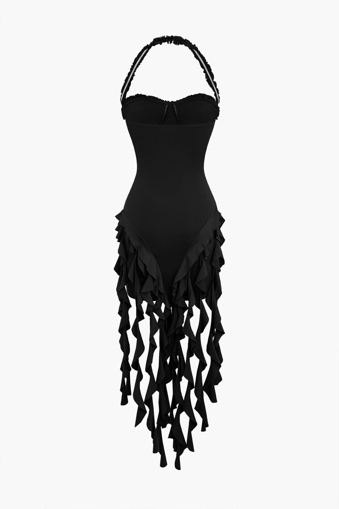 Ruffle Tassels Halter Bustier Mini Dress