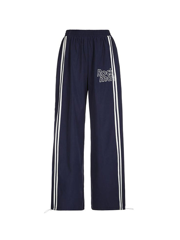 Marine Blue 90s streetwear broek met strepen en brede been