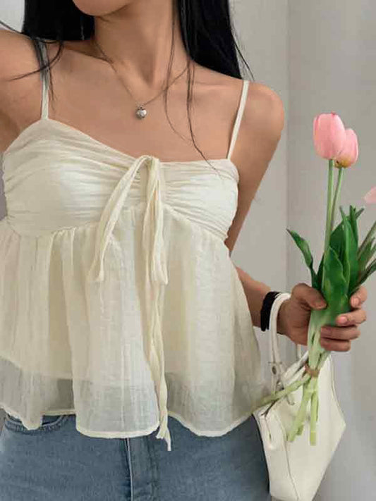 Apricot Süßes Plissiertes Schnür Cami Top