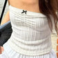 White Y2K Textured Bow Bandeau Top