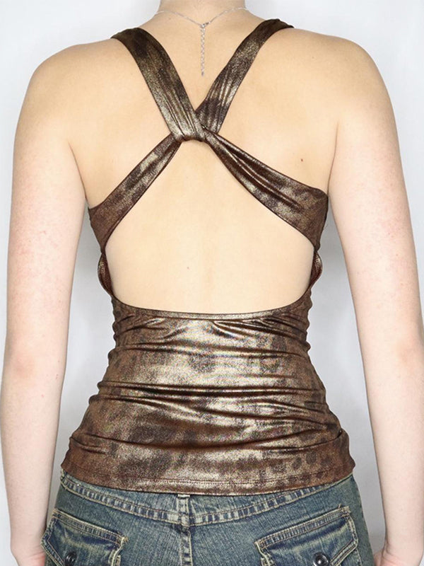 Backless vintage tank top with leopard print 