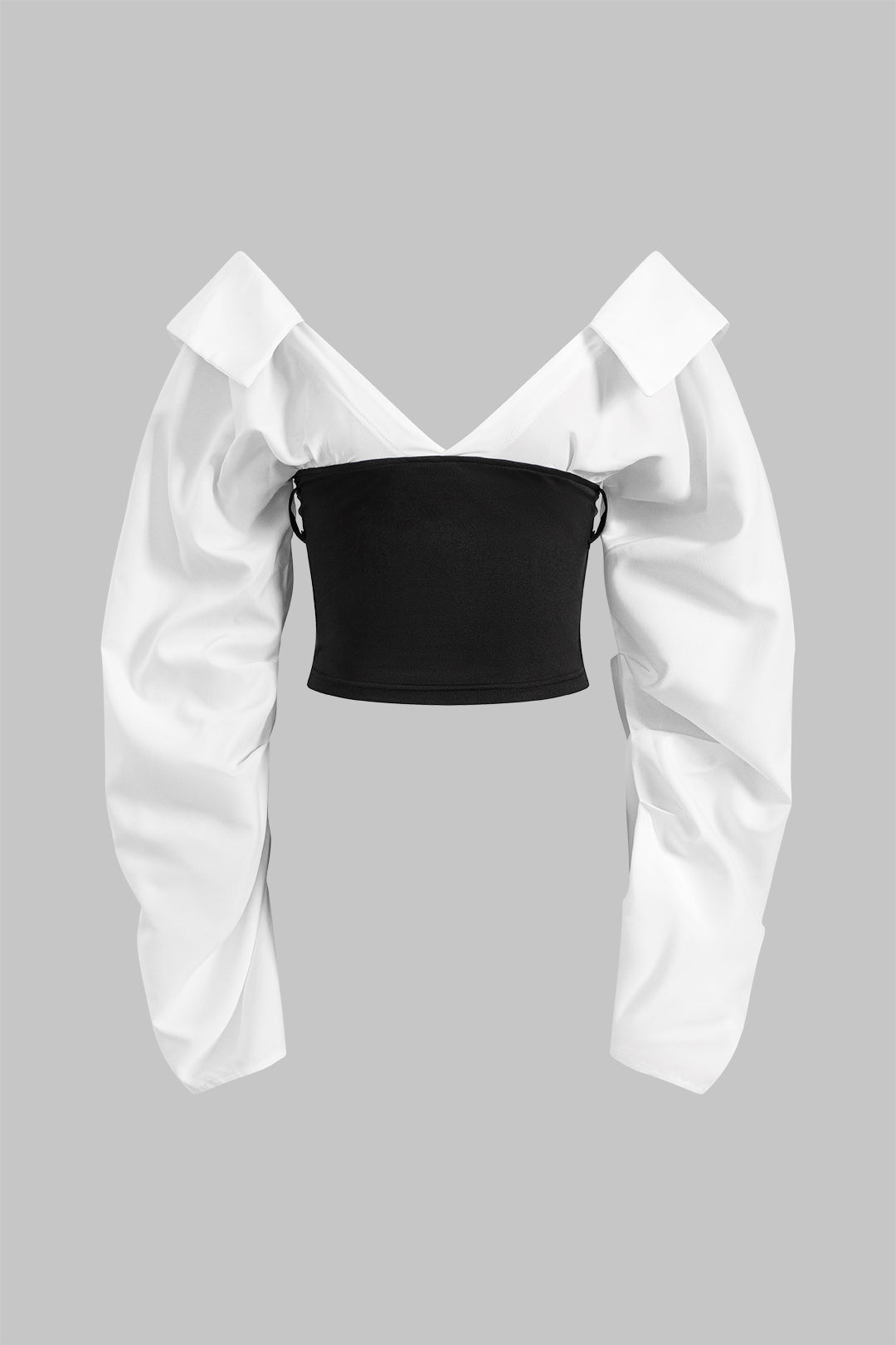 Contrast Y2k ruffles V-neck patchwork long sleeve top 