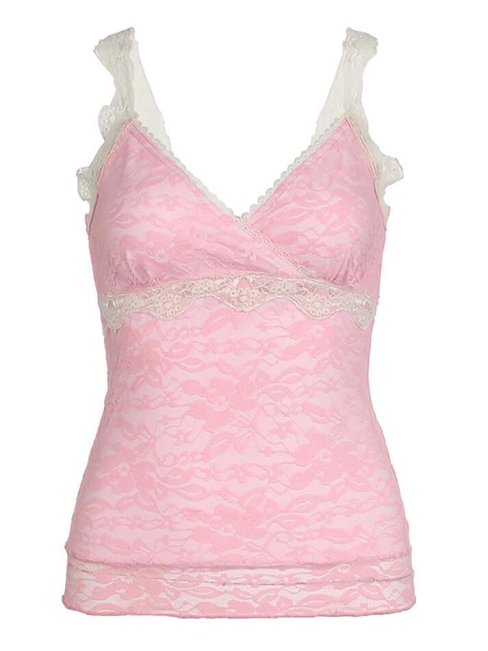 Rosa Spitze V-Ausschnitt Tank Top