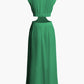 Solid Color Vintage Faux Neckline Pleated Maxi Dress 