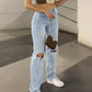 Hellblaue 2000er Y2k Boyfriend Jeans mit Zerrissenem Design