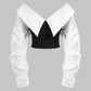 Contrast Y2k ruffles V-neck patchwork long sleeve top 