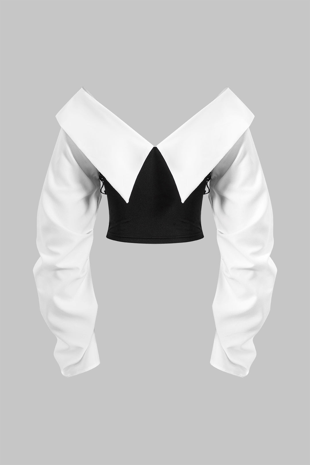 Contrast Y2k ruffles V-neck patchwork long sleeve top 