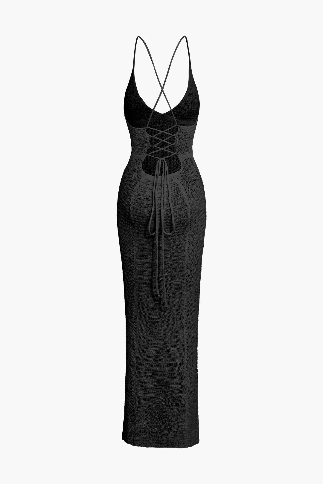 Lace-up back knitted dress with openwork