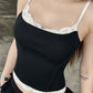 Contrast Black Cami Top with Lace Trim